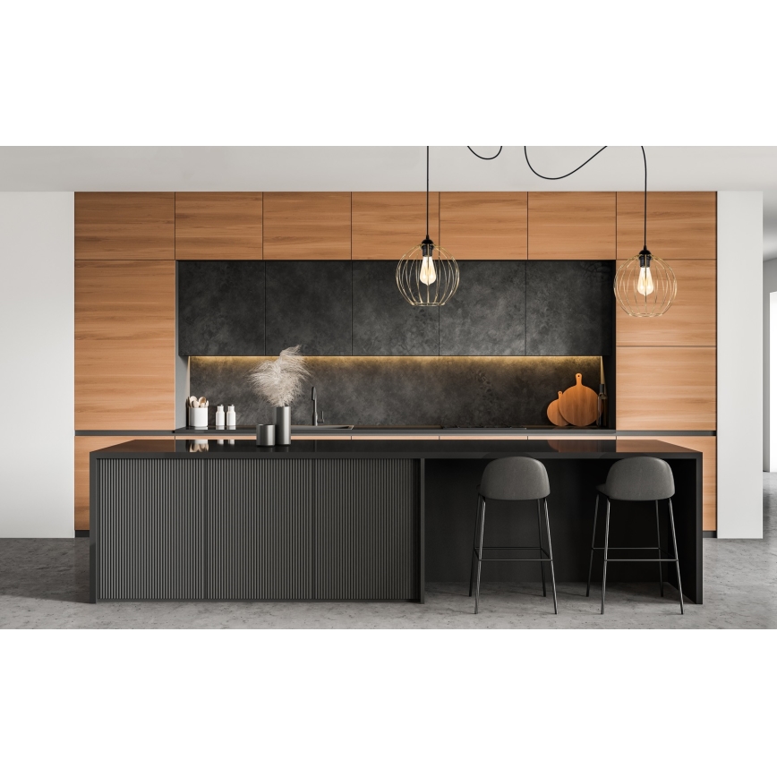 Ljuskrona med textilsladd MATT 2xE27/60W/230V spindel svart/guld