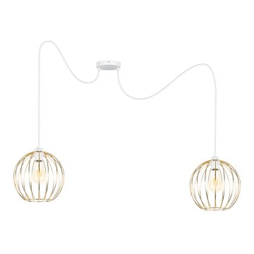 Ljuskrona med textilsladd MATT 2xE27/60W/230V spindel vit/guld