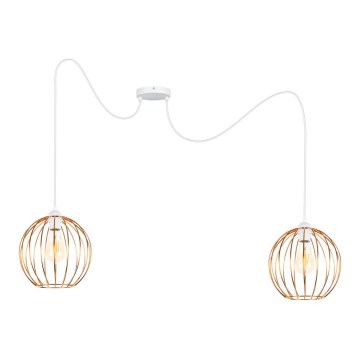 Ljuskrona med textilsladd MATT 2xE27/60W/230V spindel vit/koppar