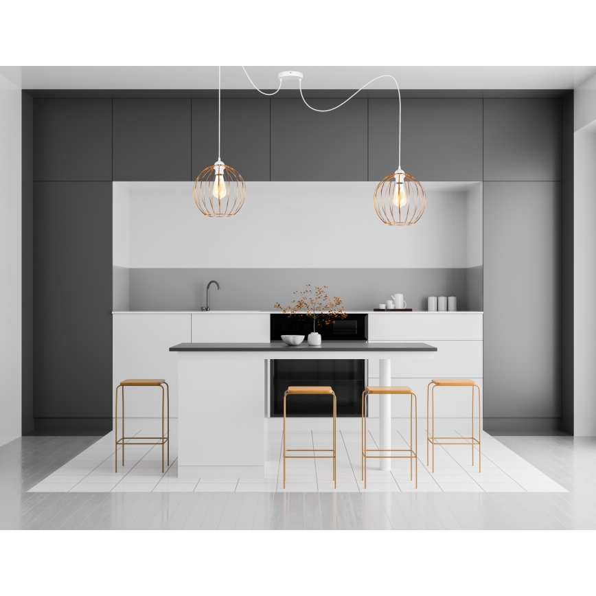 Ljuskrona med textilsladd MATT 2xE27/60W/230V spindel vit/koppar