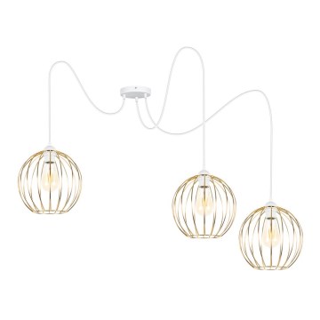 Ljuskrona med textilsladd MATT 3xE27/60W/230V spindel vit/guld