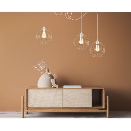 Ljuskrona med textilsladd MATT 3xE27/60W/230V spindel vit/guld