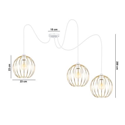 Ljuskrona med textilsladd MATT 3xE27/60W/230V spindel vit/guld