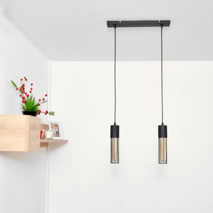 Ljuskrona med textilsladd MELODY 2xE27/15W/230V svart