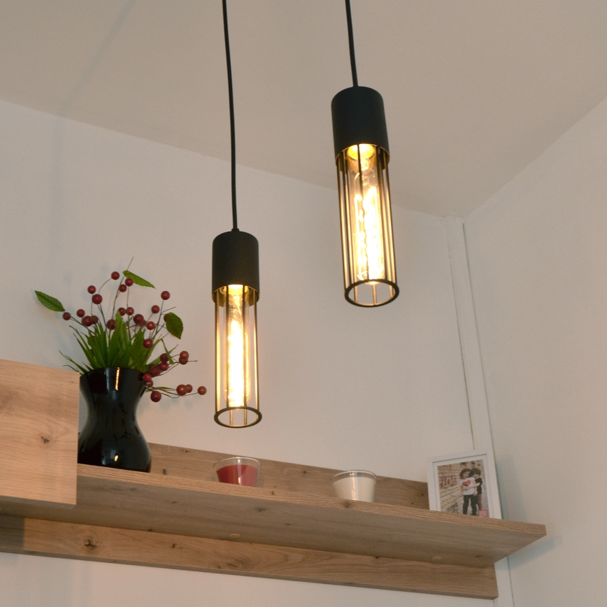 Ljuskrona med textilsladd MELODY 2xE27/15W/230V svart