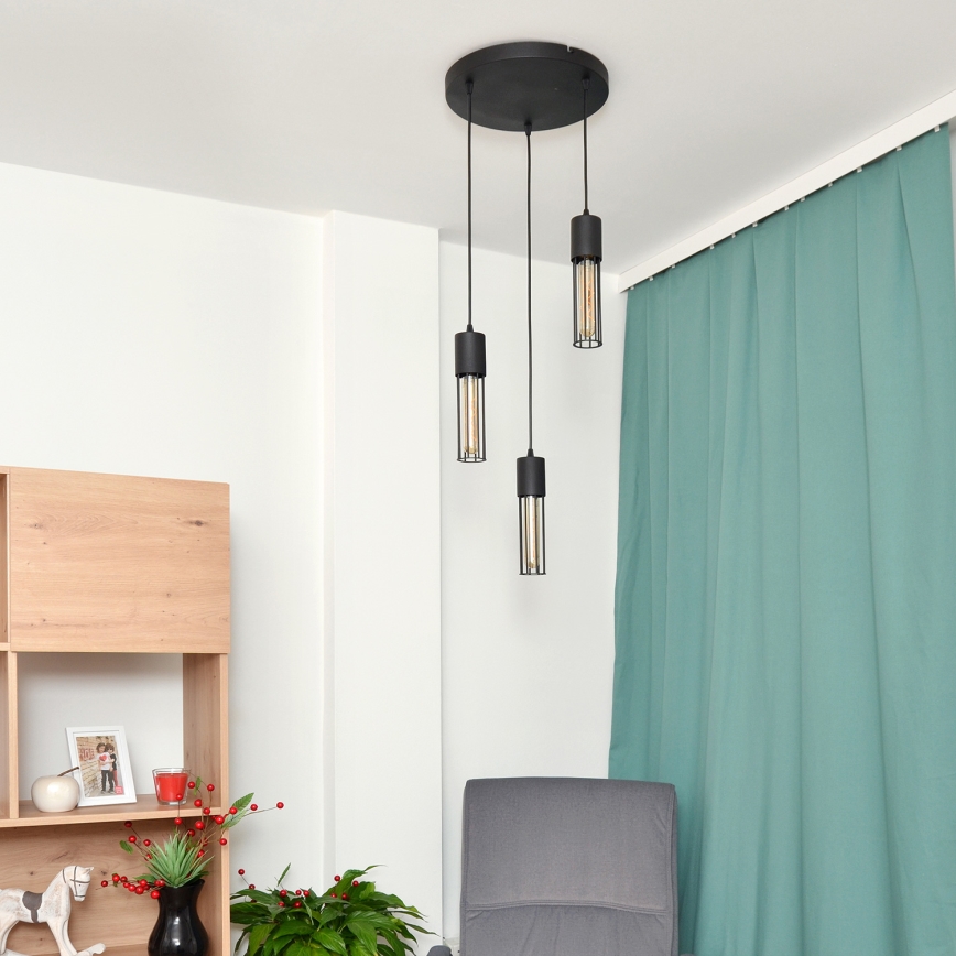 Ljuskrona med textilsladd MELODY 3xE27/15W/230V svart