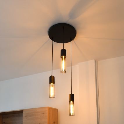 Ljuskrona med textilsladd MELODY 3xE27/15W/230V svart