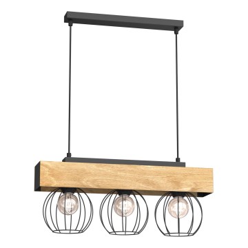 Ljuskrona med textilsladd MENTON 3xE27/15W/230V svart/brun/ek