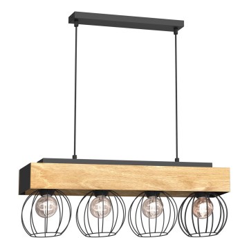 Ljuskrona med textilsladd MENTON 4xE27/15W/230V svart/brun/ek