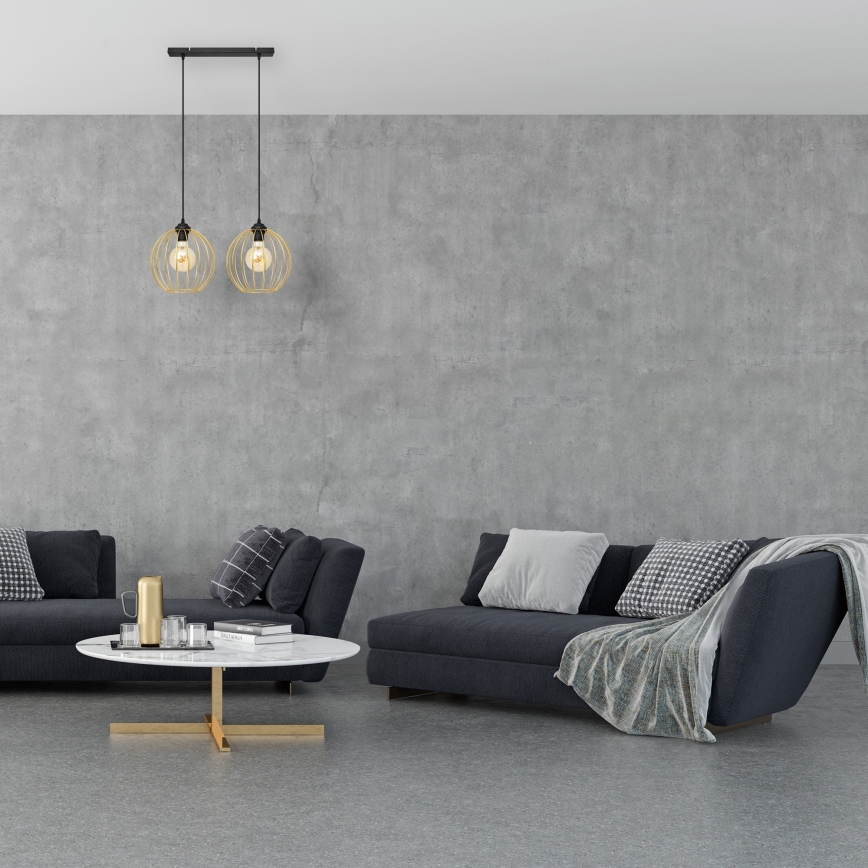 Ljuskrona med textilsladd MERCURE 2xE27/15W/230V guld/svart