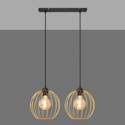 Ljuskrona med textilsladd MERCURE 2xE27/15W/230V guld/svart