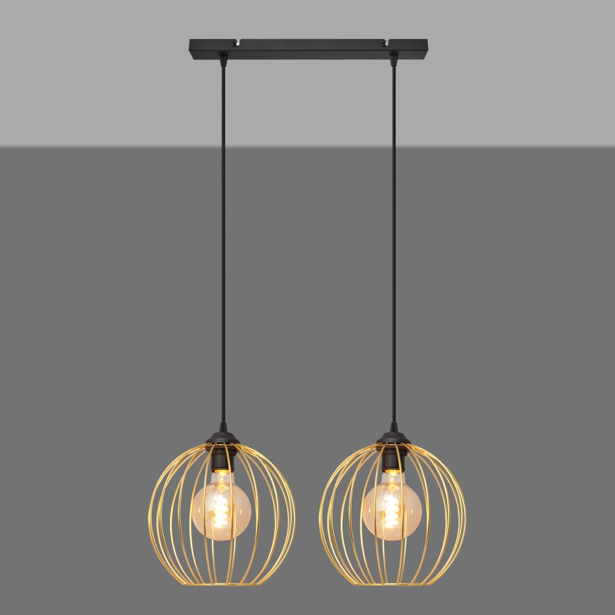 Ljuskrona med textilsladd MERCURE 2xE27/15W/230V guld/svart