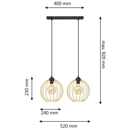 Ljuskrona med textilsladd MERCURE 2xE27/15W/230V guld/svart