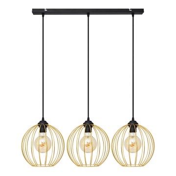 Ljuskrona med textilsladd MERCURE 3xE27/15W/230V guld/svart