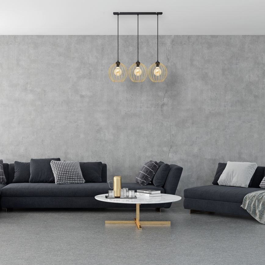 Ljuskrona med textilsladd MERCURE 3xE27/15W/230V guld/svart