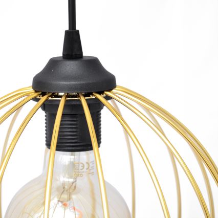 Ljuskrona med textilsladd MERCURE 3xE27/15W/230V guld/svart