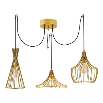 Ljuskrona med textilsladd MEZOPOTAMYA 3xE27/40W/230V spindel guld
