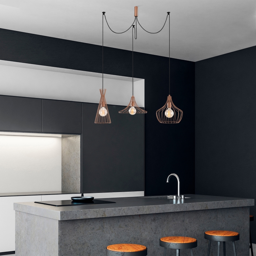 Ljuskrona med textilsladd MEZOPOTAMYA 3xE27/40W/230V spindel