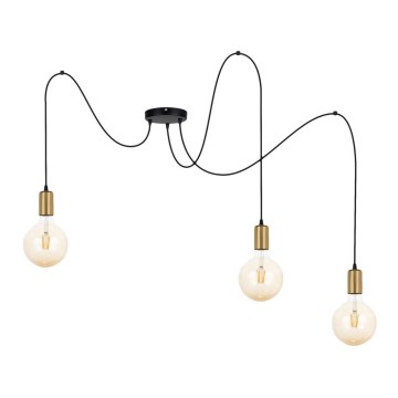 Ljuskrona med textilsladd MIROS 3xE27/60W/230V spindel svart/guld