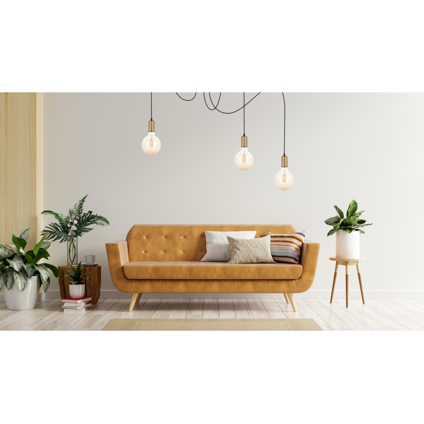 Ljuskrona med textilsladd MIROS 3xE27/60W/230V spindel svart/guld