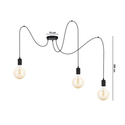 Ljuskrona med textilsladd MIROS 3xE27/60W/230V spindel svart