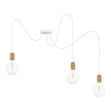 Ljuskrona med textilsladd MIROS 3xE27/60W/230V spindel vit/guld