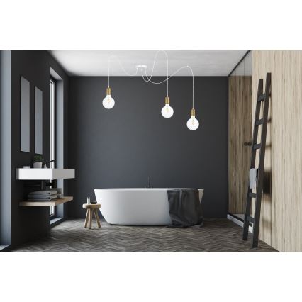 Ljuskrona med textilsladd MIROS 3xE27/60W/230V spindel vit/guld