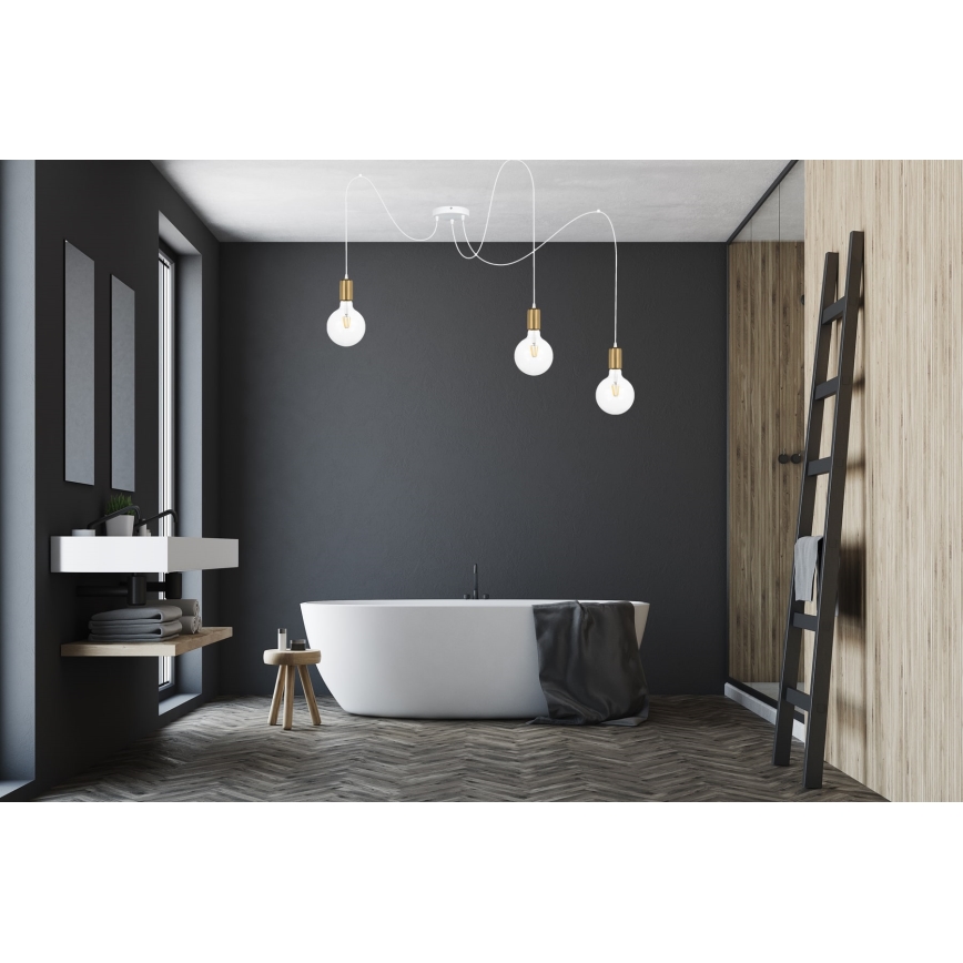 Ljuskrona med textilsladd MIROS 3xE27/60W/230V spindel vit/guld