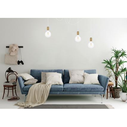 Ljuskrona med textilsladd MIROS 3xE27/60W/230V spindel vit/guld