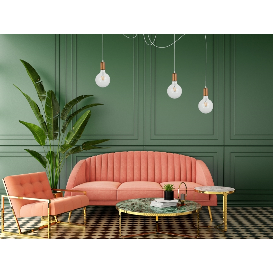 Ljuskrona med textilsladd MIROS 3xE27/60W/230V spindel vit/koppar