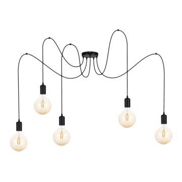 Ljuskrona med textilsladd MIROS 5xE27/60W/230V spindel svart