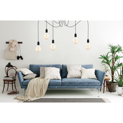 Ljuskrona med textilsladd MIROS 5xE27/60W/230V spindel svart