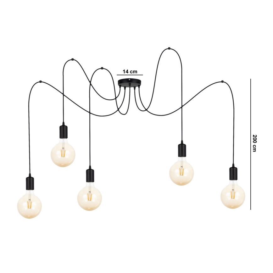 Ljuskrona med textilsladd MIROS 5xE27/60W/230V spindel svart