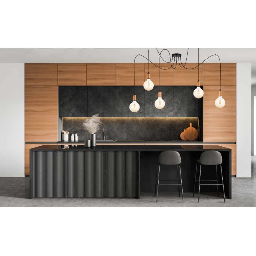 Ljuskrona med textilsladd MIROS 5xE27/60W/230V spindel svart/koppar