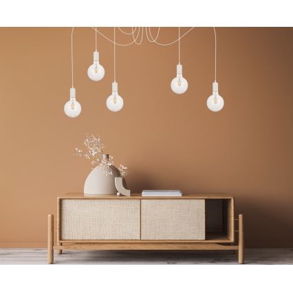 Ljuskrona med textilsladd MIROS 5xE27/60W/230V spindel vit