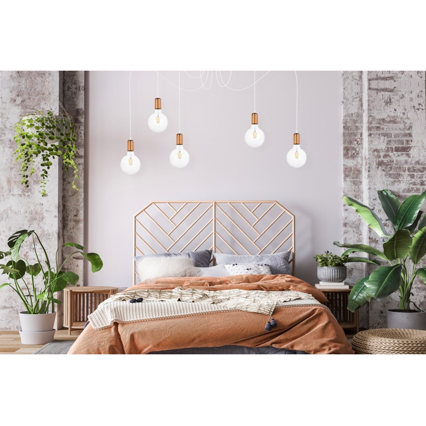 Ljuskrona med textilsladd MIROS 5xE27/60W/230V spindel vit/koppar