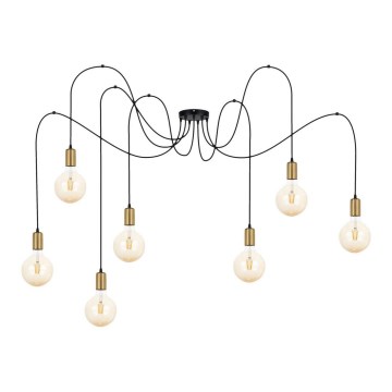 Ljuskrona med textilsladd MIROS 7xE27/60W/230V spindel svart/guld