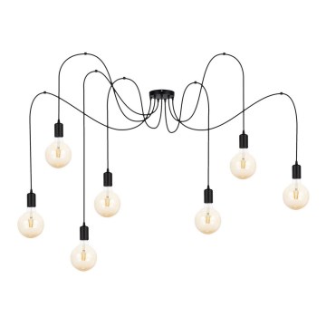 Ljuskrona med textilsladd MIROS 7xE27/60W/230V spindel svart