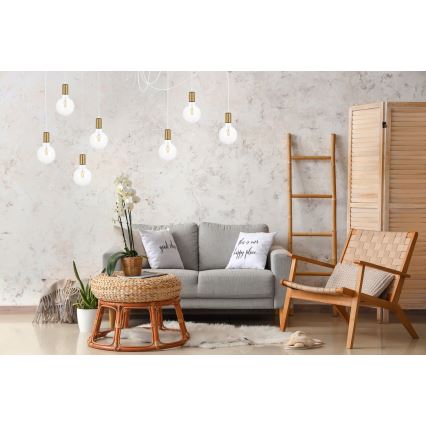 Ljuskrona med textilsladd MIROS 7xE27/60W/230V spindel vit/guld