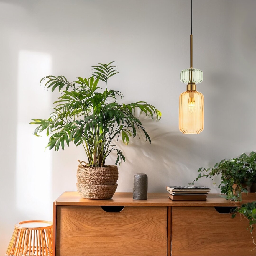 Ljuskrona med textilsladd MOLLY 1xE14/40W/230V diameter 12 cm guld/orange/grön