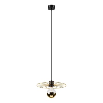 Ljuskrona med textilsladd MONTANA 1xE27/15W/230V diameter 30 cm guld/svart