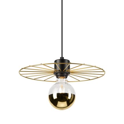 Ljuskrona med textilsladd MONTANA 1xE27/15W/230V diameter 30 cm guld/svart
