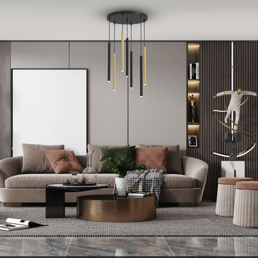 Ljuskrona med textilsladd MONZA 7xG9/8W/230V svart/gyllene