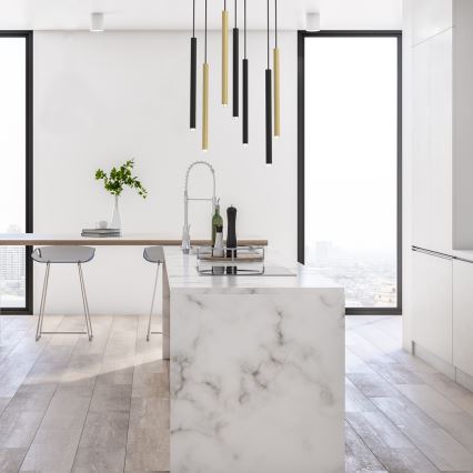 Ljuskrona med textilsladd MONZA 7xG9/8W/230V svart/gyllene