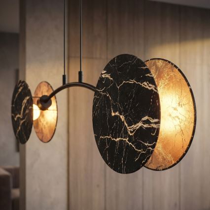 Ljuskrona med textilsladd MOTIF 2xE27/15W/230V svart/guld