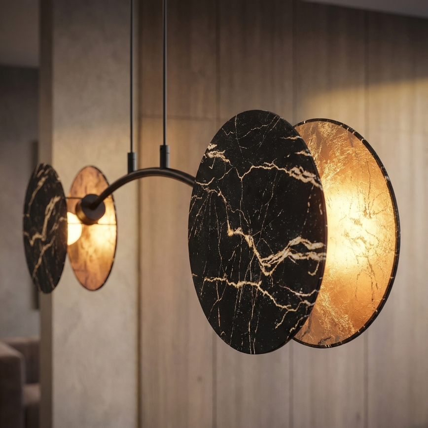 Ljuskrona med textilsladd MOTIF 2xE27/15W/230V svart/guld