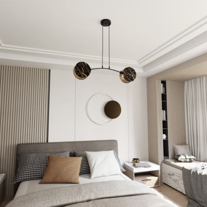 Ljuskrona med textilsladd MOTIF 2xE27/15W/230V svart/guld