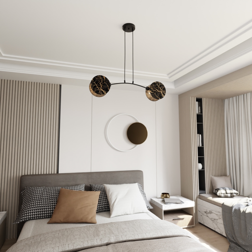 Ljuskrona med textilsladd MOTIF 2xE27/15W/230V svart/guld