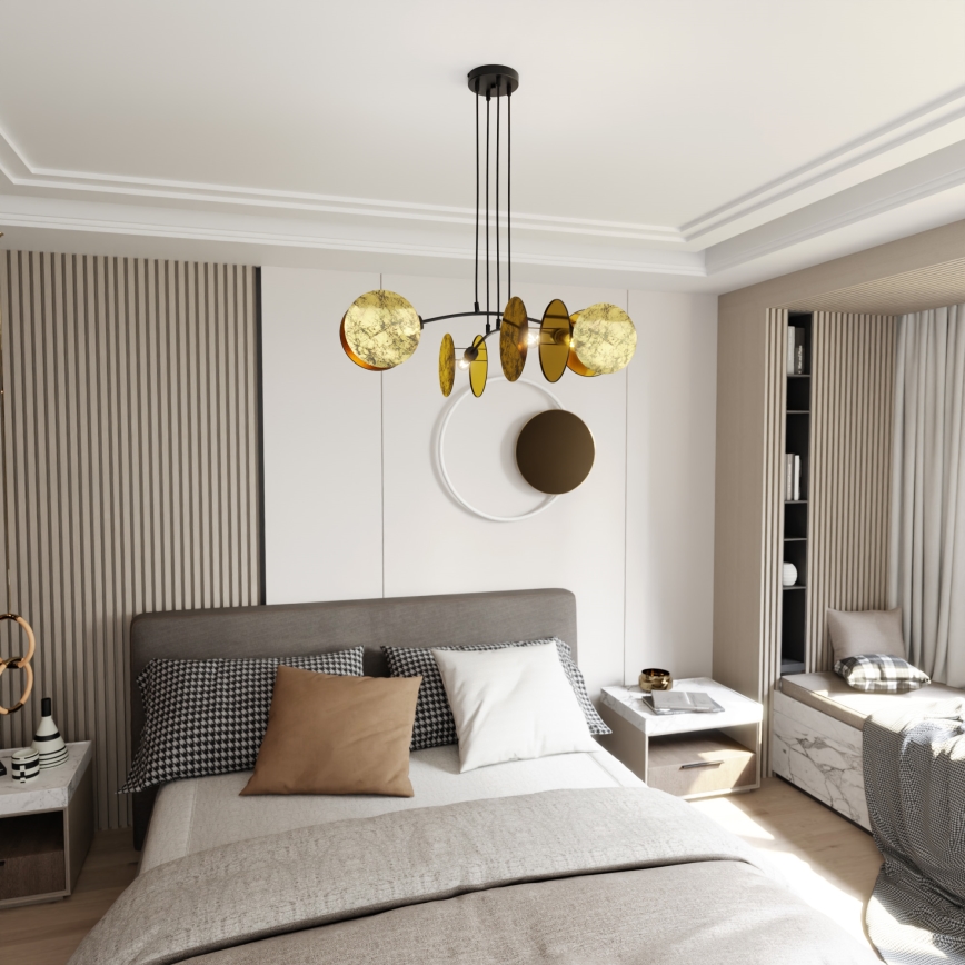 Ljuskrona med textilsladd MOTIF 4xE27/15W/230V guld