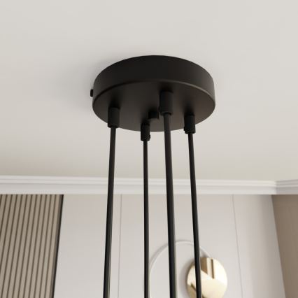 Ljuskrona med textilsladd MOTIF 4xE27/15W/230V svart/guld